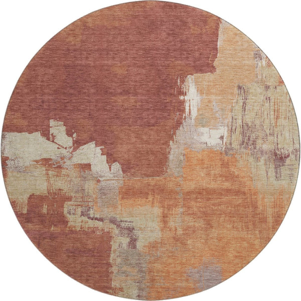 HomeRoots 8' X 8' Washable Round Rug in Rust, Beige & Peach – UV Protected, Stain Resistant, Modern Style Statement 693051