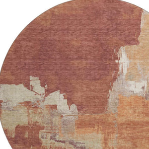 HomeRoots 8' X 8' Washable Round Rug in Rust, Beige & Peach – UV Protected, Stain Resistant, Modern Style Statement 693051