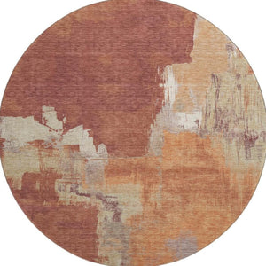 HomeRoots 8' X 8' Washable Round Rug in Rust, Beige & Peach – UV Protected, Stain Resistant, Modern Style Statement 693051