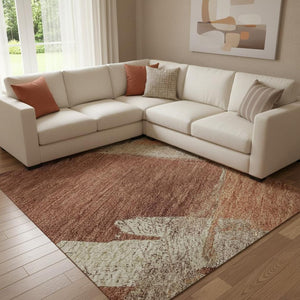 HomeRoots 8' Contemporary Abstract Area Rug in Rust, Beige & Peach - Washable, UV Protected & Stain Resistant 693052