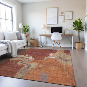 HomeRoots 8' Contemporary Abstract Area Rug in Rust, Beige & Peach - Washable, UV Protected & Stain Resistant 693052