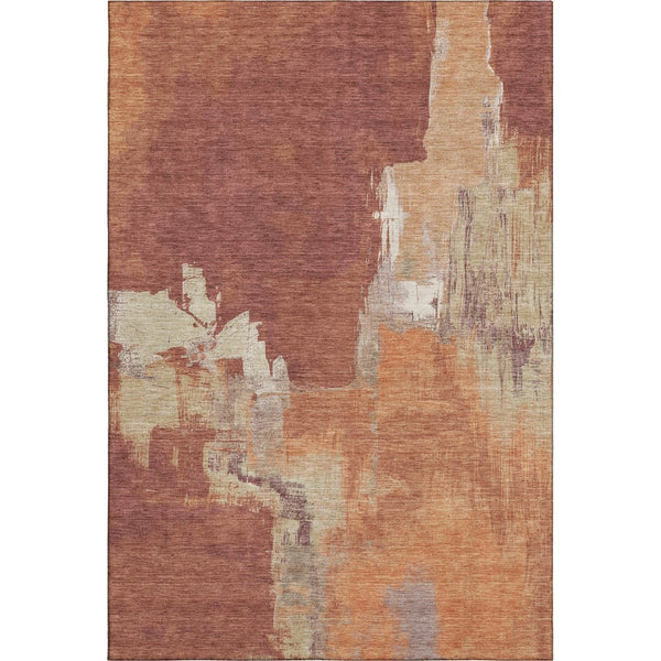 HomeRoots 8' Contemporary Abstract Area Rug in Rust, Beige & Peach - Washable, UV Protected & Stain Resistant 693052