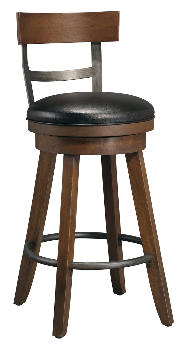 Hekman Furniture 697054 Whiskey Barrel Pub Stool - Rustic Brown Finish, Faux Leather Seat, Swivel & Aged Iron Accents  Whiskey Barrel Bar Stool 697054