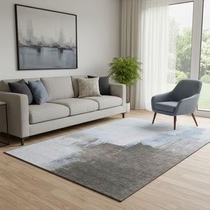HomeRoots 5' X 8' Abstract Washable Area Rug in Sky Blue, Chocolate & Taupe - UV Protected & Stain Resistant 693056