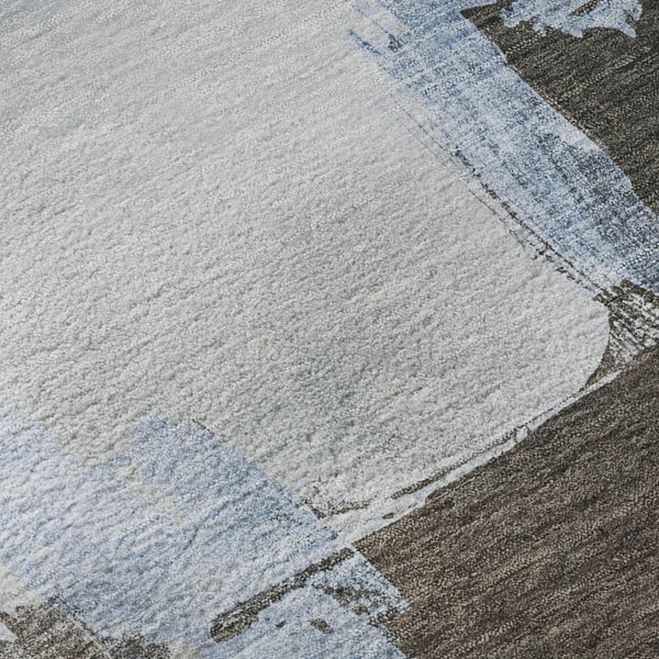 HomeRoots 5' X 8' Abstract Washable Area Rug in Sky Blue, Chocolate & Taupe - UV Protected & Stain Resistant 693056