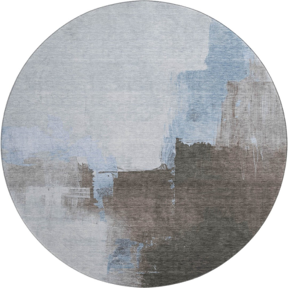 HomeRoots 8' Sky Blue Abstract Round Rug - Washable, UV Protected, Durable, Non-Slip for Homes with Kids & Pets 693057