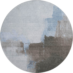 HomeRoots 8' Sky Blue Abstract Round Rug - Washable, UV Protected, Durable, Non-Slip for Homes with Kids & Pets 693057