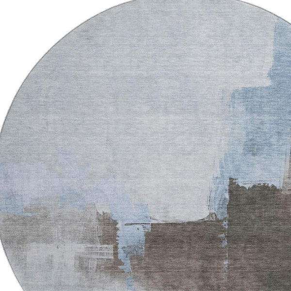 HomeRoots 8' Sky Blue Abstract Round Rug - Washable, UV Protected, Durable, Non-Slip for Homes with Kids & Pets 693057