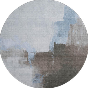 HomeRoots 8' Sky Blue Abstract Round Rug - Washable, UV Protected, Durable, Non-Slip for Homes with Kids & Pets 693057