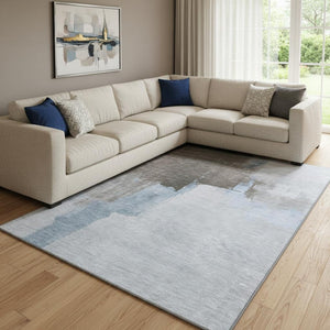 HomeRoots 8' Sky Blue Chocolate Taupe Abstract Washable Area Rug - UV Protected, Stain-Resistant, Stylish Design 693058