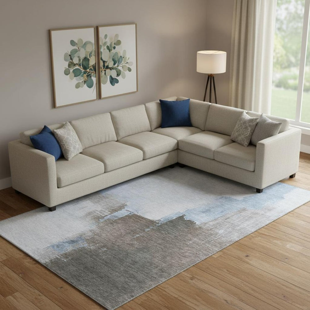 HomeRoots 9' X 12' Sky Blue Abstract Area Rug - Washable, Stain-Resistant, UV Protected for High-Traffic Spaces 693059