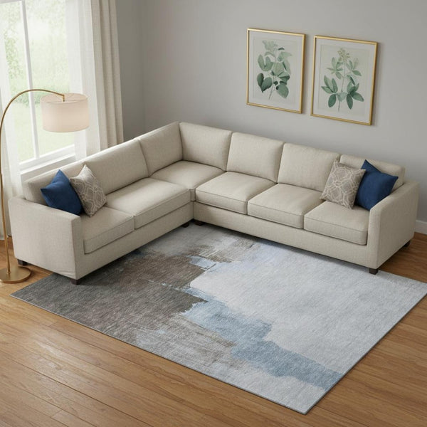HomeRoots 10' Sky Blue Chocolate Taupe Abstract Washable Area Rug with UV Protection for Modern Living Spaces 693060