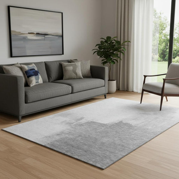 HomeRoots 5' X 8' Stylish Silver Gray and Charcoal Abstract Washable Area Rug with UV Protection & Non-Slip Backing 693062
