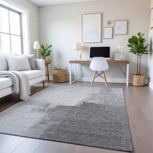HomeRoots 5' X 8' Stylish Silver Gray and Charcoal Abstract Washable Area Rug with UV Protection & Non-Slip Backing 693062