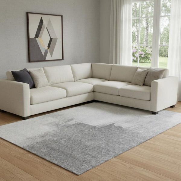 HomeRoots 8' Abstract Washable Area Rug in Silver-Gray & Charcoal - Durable, UV Protected for High-Traffic Homes 693064