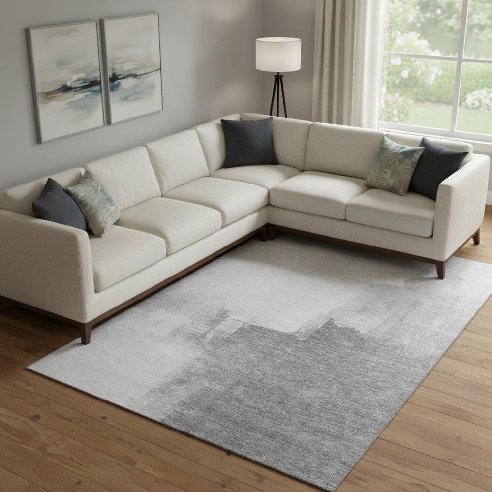 HomeRoots 9' X 12' Silver Gray Charcoal Abstract Area Rug - Washable, UV Protected, Durable for High Traffic Spaces 693065