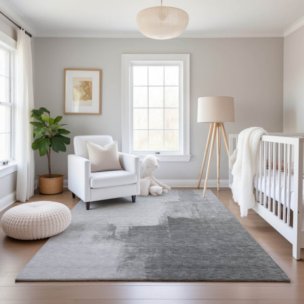 HomeRoots 9' X 12' Silver Gray Charcoal Abstract Area Rug - Washable, UV Protected, Durable for High Traffic Spaces 693065