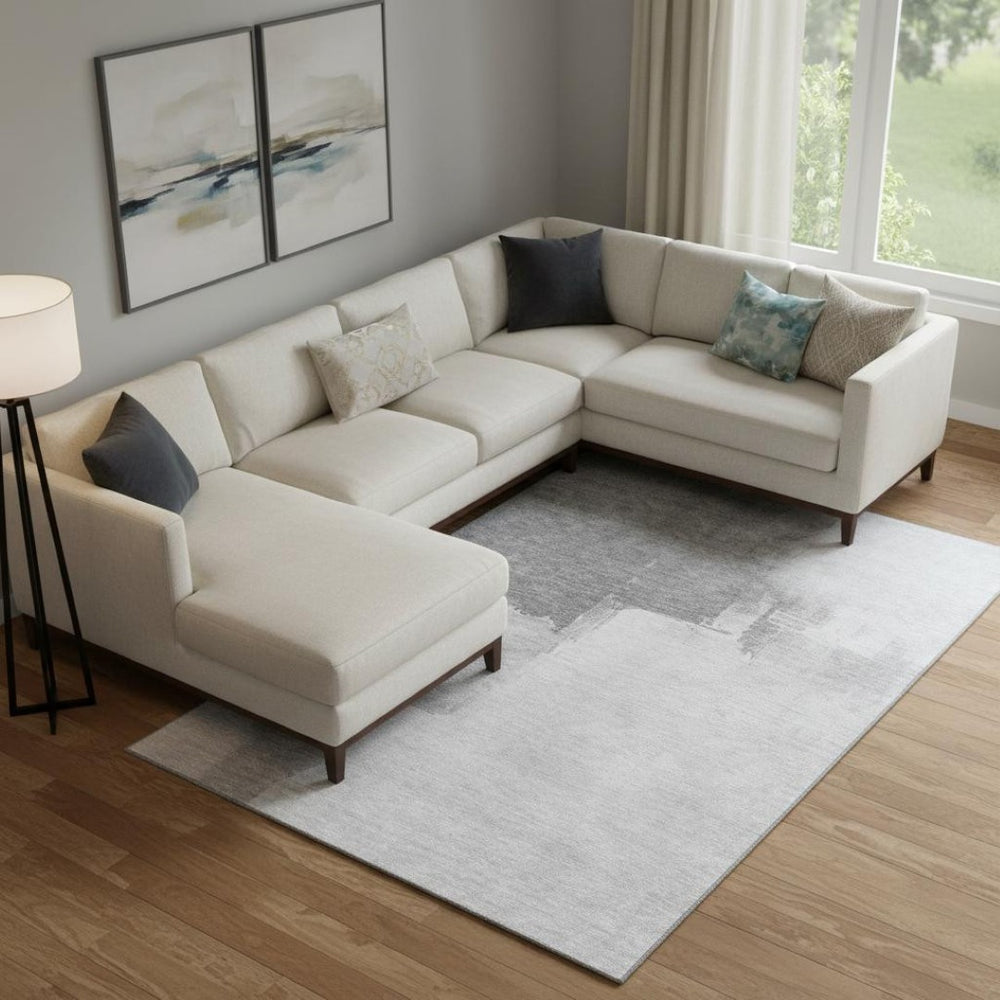 HomeRoots 10' X 14' Abstract Washable Area Rug in Silver Gray & Charcoal with UV Protection for High Traffic Spaces 693066