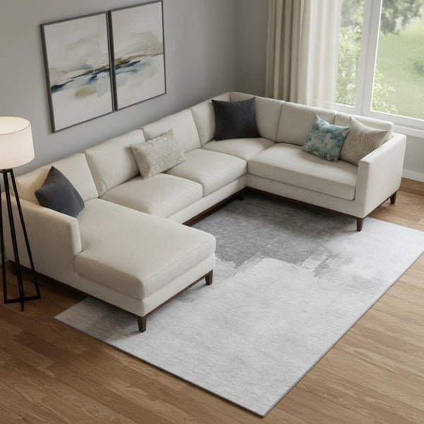 HomeRoots 10' X 14' Abstract Washable Area Rug in Silver Gray & Charcoal with UV Protection for High Traffic Spaces 693066