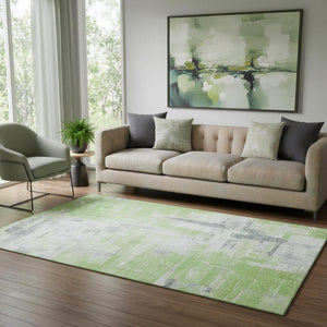 HomeRoots 5' Chic Abstract Area Rug in Artichoke Green, Gray & Ivory - Washable, Stain-Resistant & UV Protected 693068