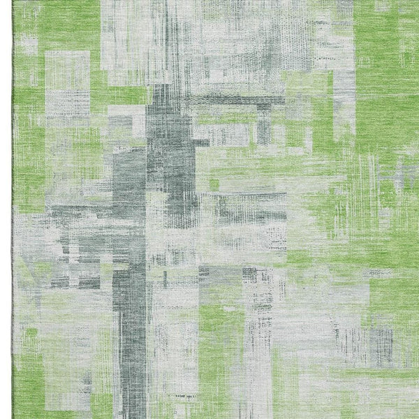 HomeRoots 5' Chic Abstract Area Rug in Artichoke Green, Gray & Ivory - Washable, Stain-Resistant & UV Protected 693068