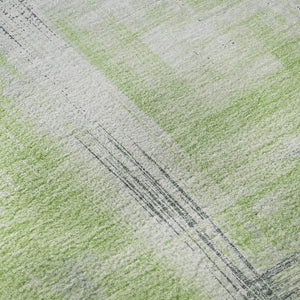 HomeRoots 8' X 8' Artichoke Green Gray Ivory Abstract Round Rug – Washable, UV Protected, Ideal for Busy Homes 693069