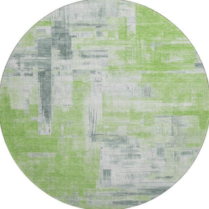 HomeRoots 8' X 8' Artichoke Green Gray Ivory Abstract Round Rug – Washable, UV Protected, Ideal for Busy Homes 693069