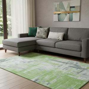 HomeRoots 8' Artichoke Green Gray Ivory Abstract Area Rug – Durable, Washable, UV-Protected for Busy Homes 693070