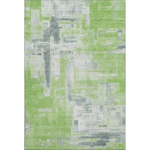 HomeRoots 8' Artichoke Green Gray Ivory Abstract Area Rug – Durable, Washable, UV-Protected for Busy Homes 693070