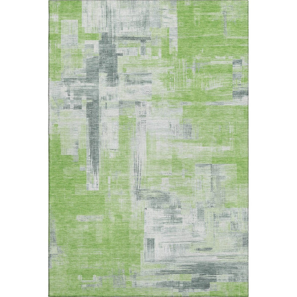 HomeRoots 8' Artichoke Green Gray Ivory Abstract Area Rug – Durable, Washable, UV-Protected for Busy Homes 693070