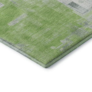 HomeRoots 8' Artichoke Green Gray Ivory Abstract Area Rug – Durable, Washable, UV-Protected for Busy Homes 693070
