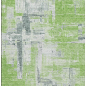 HomeRoots 8' Artichoke Green Gray Ivory Abstract Area Rug – Durable, Washable, UV-Protected for Busy Homes 693070