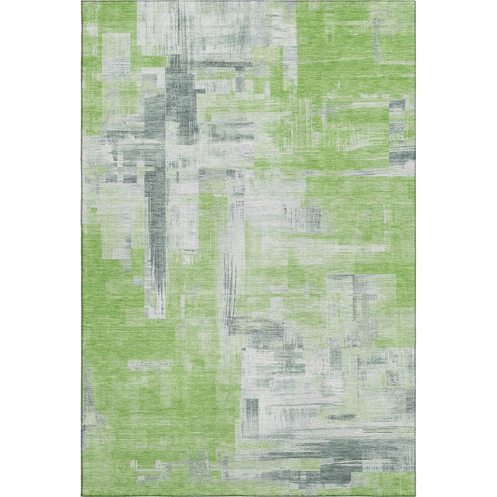 HomeRoots 9' X 12' Artichoke Green Gray Ivory Abstract Area Rug - Washable, UV-Protected & Durable Design 693071