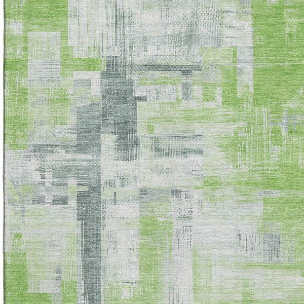 HomeRoots 9' X 12' Artichoke Green Gray Ivory Abstract Area Rug - Washable, UV-Protected & Durable Design 693071