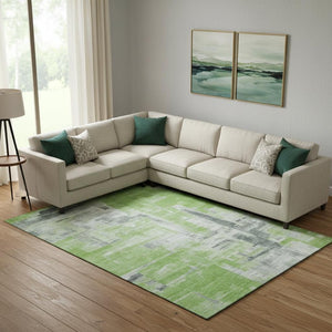 HomeRoots 10' X 14' Stylish Artichoke Green Abstract Washable Area Rug with UV Protection for Busy Homes 693072