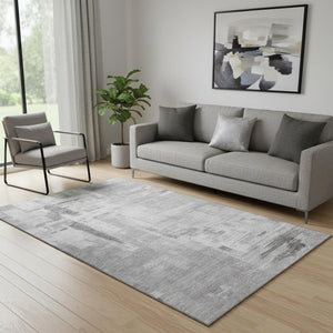 HomeRoots 5' X 8' Gray, Silver & Charcoal Abstract Washable Area Rug - Stylish, Durable, UV Protected Design! 693074