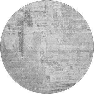 HomeRoots 8' X 8' Abstract Gray, Silver & Charcoal Round Rug - Washable, UV Protected, Non-Slip Backing & Durable 693075