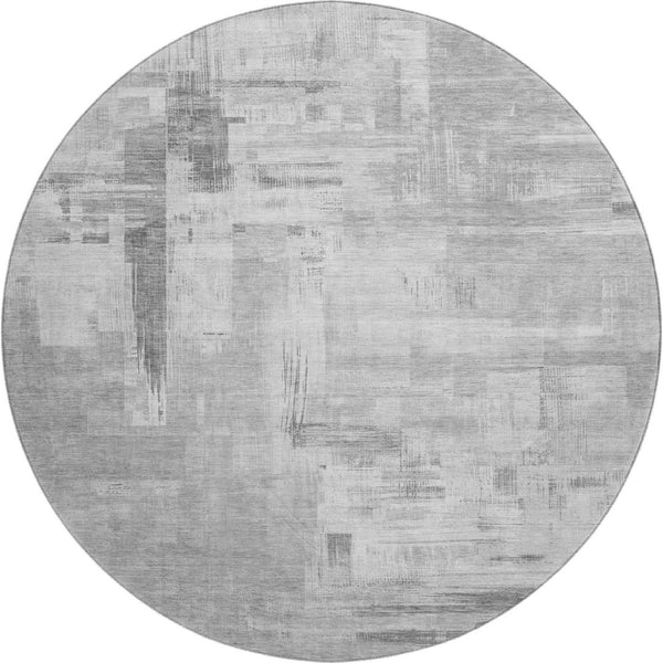HomeRoots 8' X 8' Abstract Gray, Silver & Charcoal Round Rug - Washable, UV Protected, Non-Slip Backing & Durable 693075