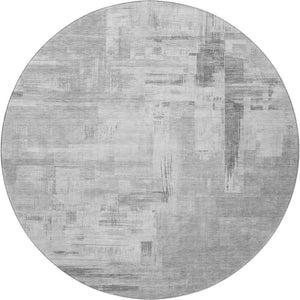 HomeRoots 8' X 8' Abstract Gray, Silver & Charcoal Round Rug - Washable, UV Protected, Non-Slip Backing & Durable 693075