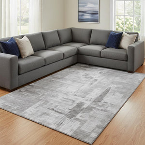 HomeRoots 8' Abstract Gray, Silver, and Charcoal Area Rug – Washable, UV Protected, Perfect for High-Traffic Spaces 693076