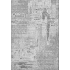 HomeRoots 9' X 12' Gray Silver & Charcoal Abstract Area Rug - Durable, Washable, UV-Protected for Modern Spaces 693077