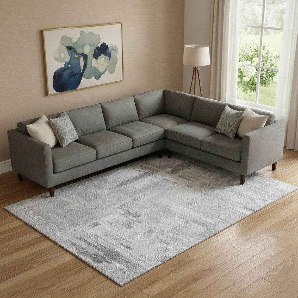 HomeRoots 10' Gray Silver Charcoal Abstract Washable Area Rug - UV Protected, Stain-Resistant, Non-Slip! 693078