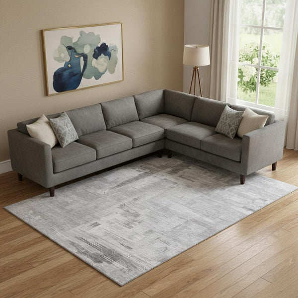 HomeRoots 10' Gray Silver Charcoal Abstract Washable Area Rug - UV Protected, Stain-Resistant, Non-Slip! 693078