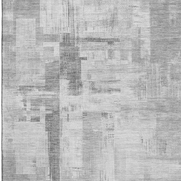 HomeRoots 10' Gray Silver Charcoal Abstract Washable Area Rug - UV Protected, Stain-Resistant, Non-Slip! 693078