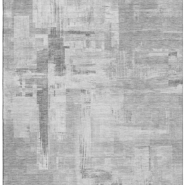HomeRoots 10' Gray Silver Charcoal Abstract Washable Area Rug - UV Protected, Stain-Resistant, Non-Slip! 693078