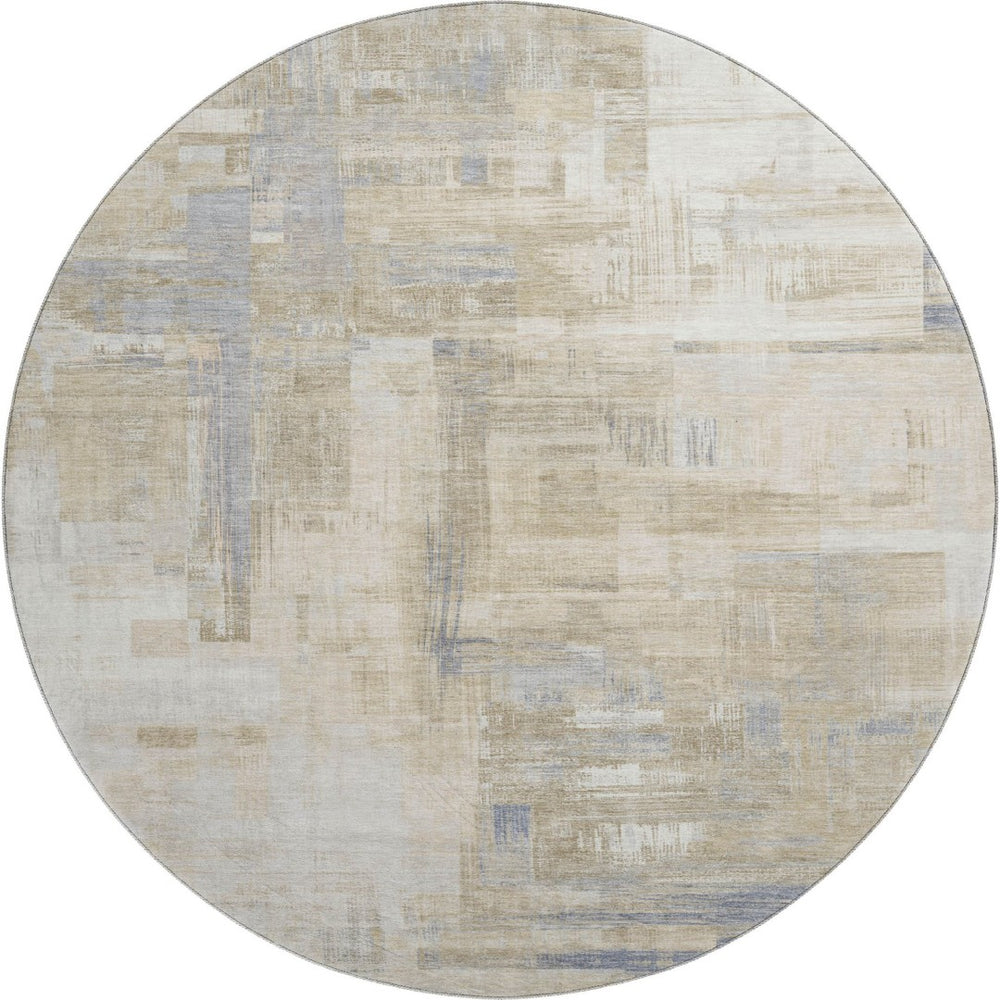 HomeRoots 8' X 8' Washable Ivory Beige and Gray Abstract Round Rug with UV Protection for Indoor and Outdoor Use 693081