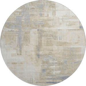 HomeRoots 8' X 8' Washable Ivory Beige and Gray Abstract Round Rug with UV Protection for Indoor and Outdoor Use 693081