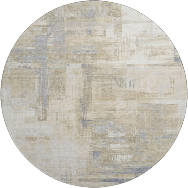 HomeRoots 8' X 8' Washable Ivory Beige and Gray Abstract Round Rug with UV Protection for Indoor and Outdoor Use 693081