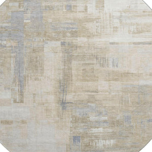 HomeRoots 8' X 8' Washable Ivory Beige and Gray Abstract Round Rug with UV Protection for Indoor and Outdoor Use 693081