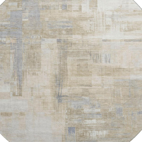 HomeRoots 8' X 8' Washable Ivory Beige and Gray Abstract Round Rug with UV Protection for Indoor and Outdoor Use 693081